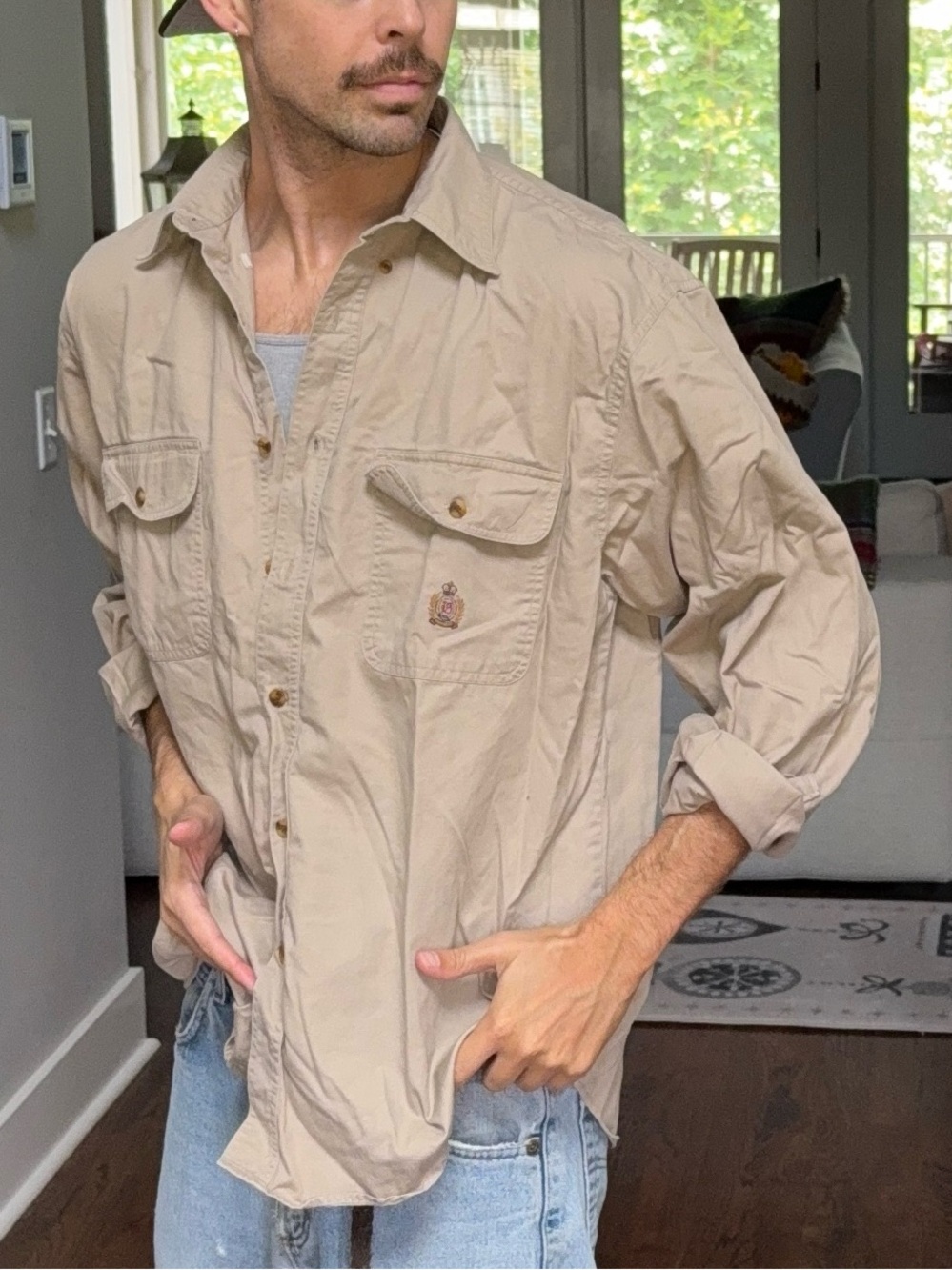 🏕️ Vintage Bugle Boy Safari Utility Button Up Shirt